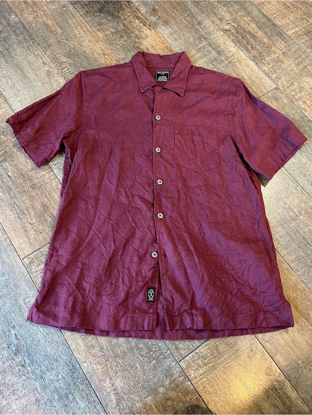 Todd Snyder 100% linen Short Sleeve Mens Shirt - Burgundy
